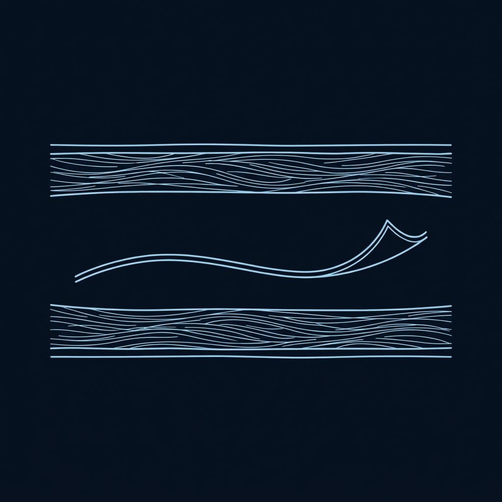 Fine line drawing of a thin membrane laid between two tissue layers, in pale blue on navy